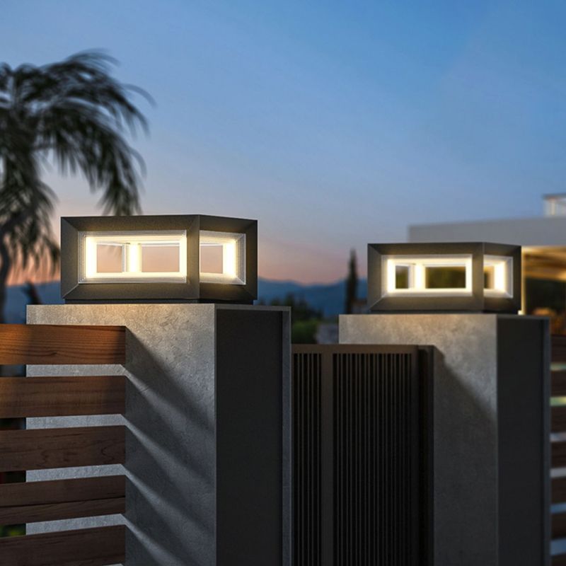 Ray Contemporary LED Cube Metal Outdoor Lamps, Black