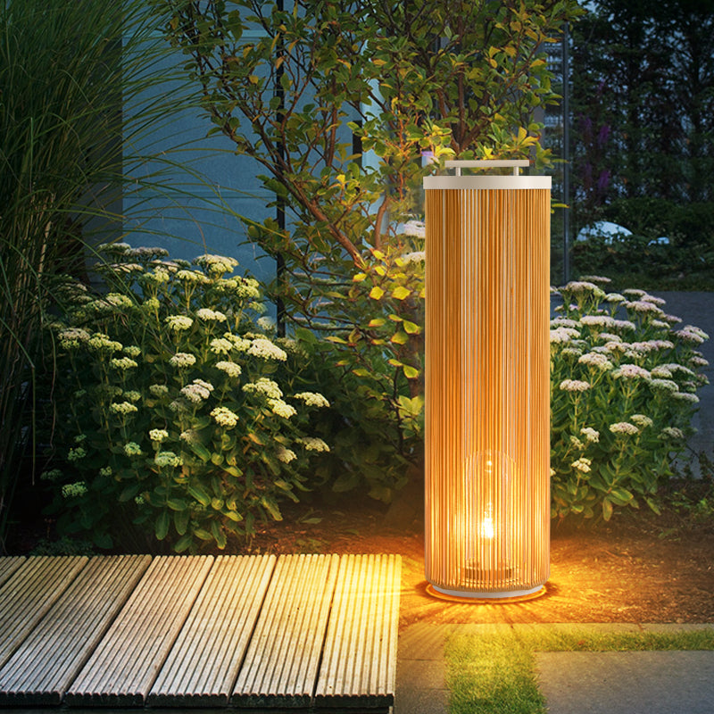 Ray Retro Metal/Rattan Floor Lamp, Hardwired/Solar/LED, Outdoor - Neutral Decor