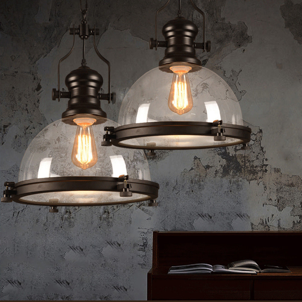 Silva Vintage Hemispherical Glass Pendant Light, Black - Neutral Decor