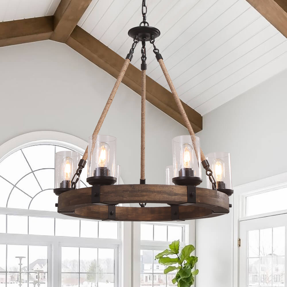Elvian Industrial Modern Wood Chandelier-Neutral Decor