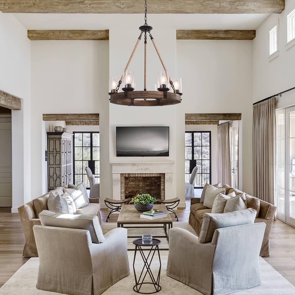Elvian Industrial Modern Wood Chandelier-Neutral Decor