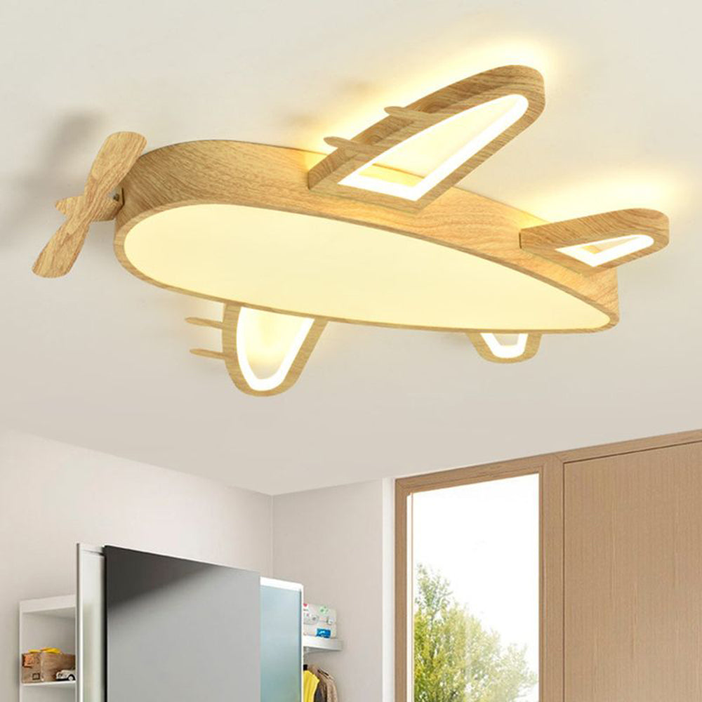 Arisha Modern Art Deco Airplane Flush Mount Ceiling Light, Wood/Dark Wood - Neutral Decor