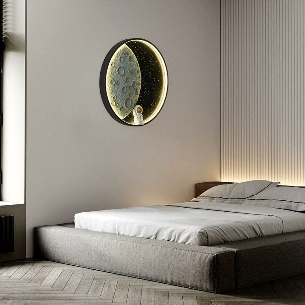 Aria Astronaut Round Moon Black Wall Lamp, Metal - Neutral Decor