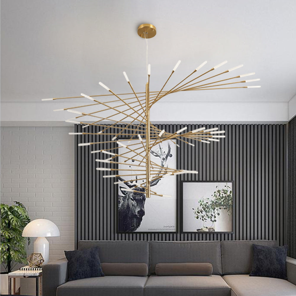 Arisha Modern Chandelier Rotating Fireworks, Black/Gold, Living Room/Art Gallery - Neutral Decor