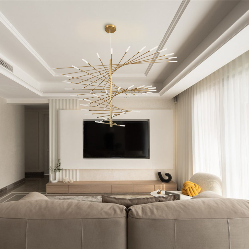 Arisha Modern Chandelier Rotating Fireworks, Black/Gold, Living Room/Art Gallery - Neutral Decor
