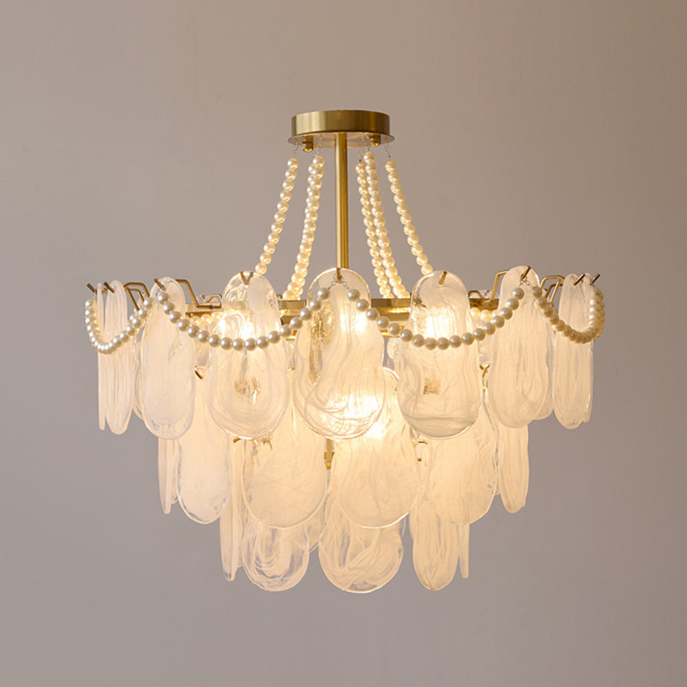 Kristy Elegant Pearl/Glass/Metal Chandelier, White - Neutral Decor