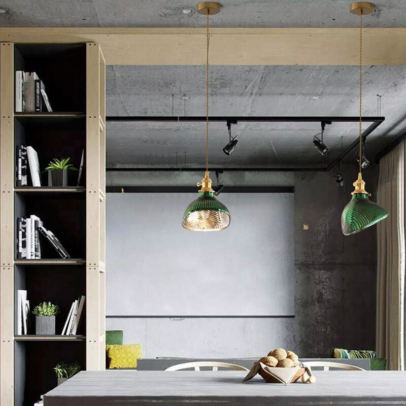 Valentina Retro LED Pendant Light Metal Green Glass Dining Room - Neutral Decor