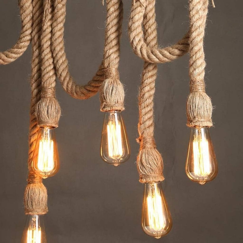 Silva Vintage Wood/Rope Pendant Light, Living Room - Neutral Decor