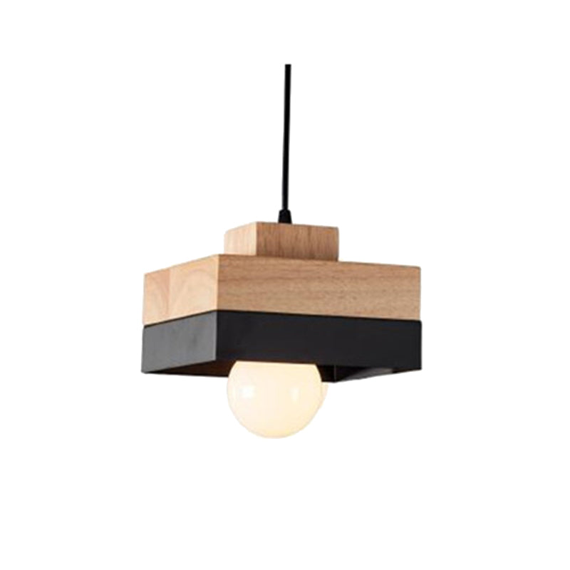 Aria Minimalist Black & White Wood Geometric Pendant Light - Neutral Decor