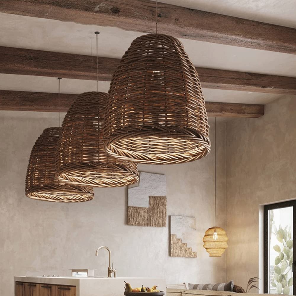 Muto Vintage Rustic LED Pendant Light Rattan Living Room Bedroom - Neutral Decor