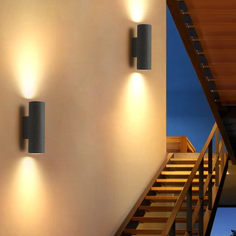 Ray Minimalist Cylindrical Double-headed Cement Outdoor Wall Lamp, Black/White - Neutral Decor