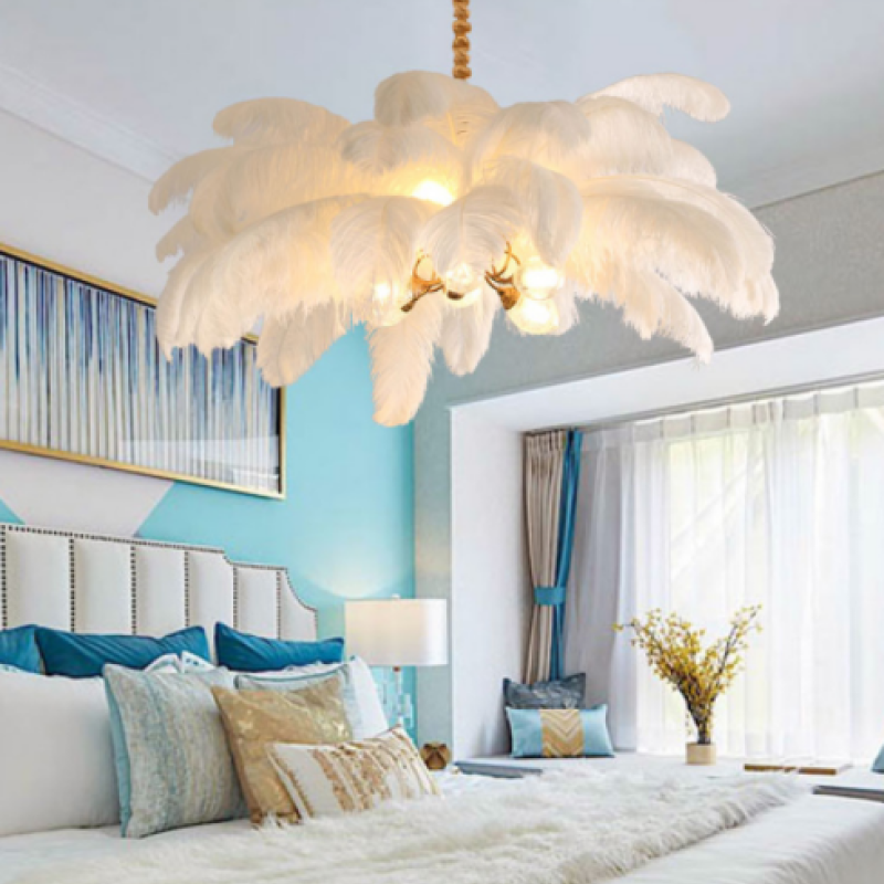 O'Moore Nordic Luxury Pendant Light, Brass/Feather - Neutral Decor