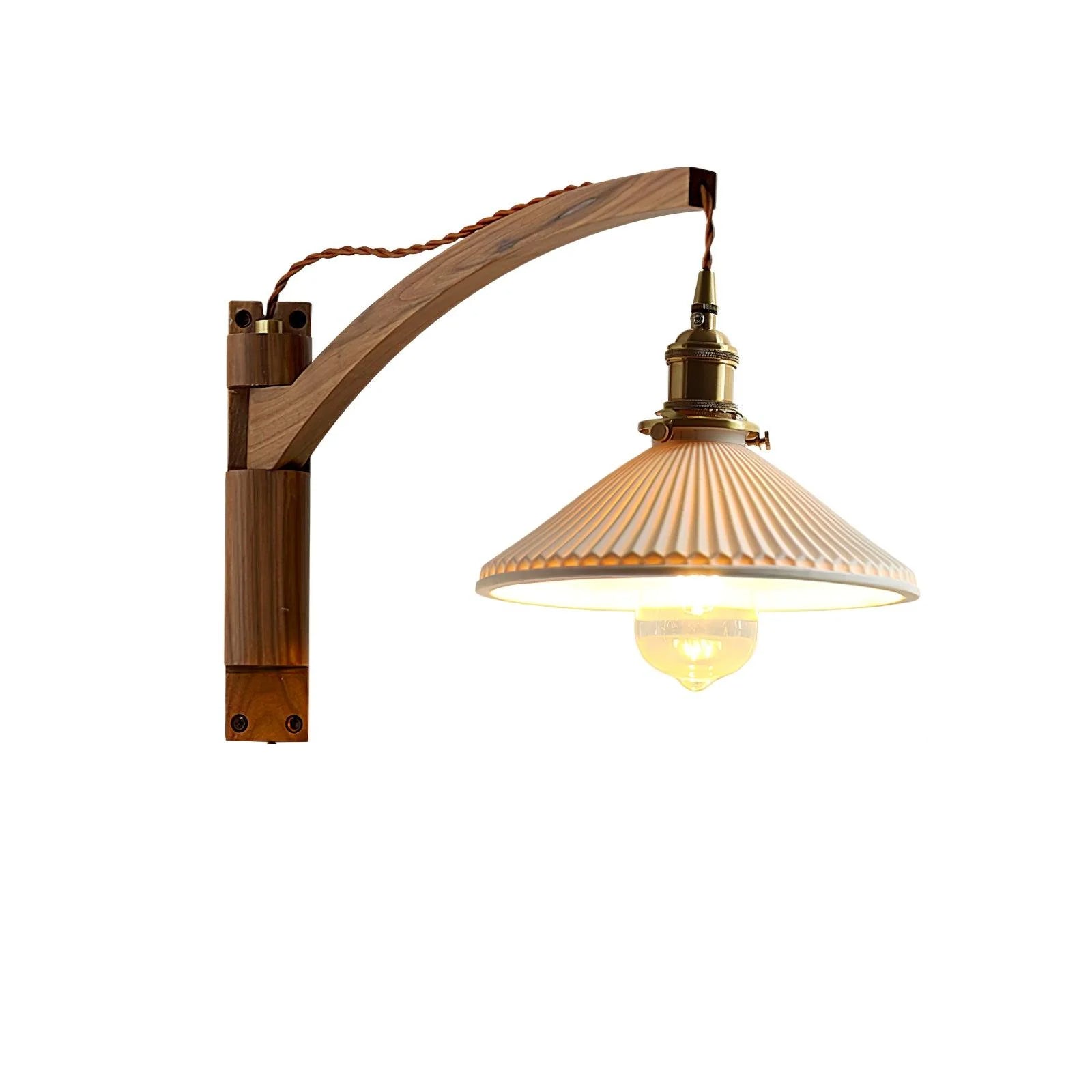 Esviel Nordic Art Swing Arm Walnut Ceramic Wall Light-Neutral Decor