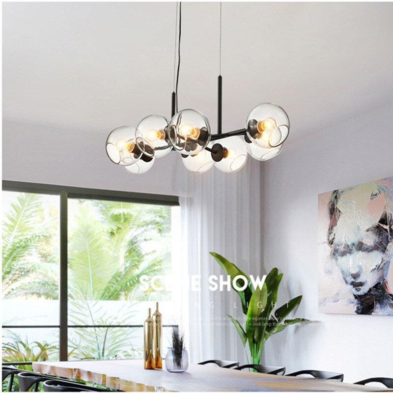Valentina Modern Glass Globe Bubble Pendant Light Black/Gold - Neutral Decor