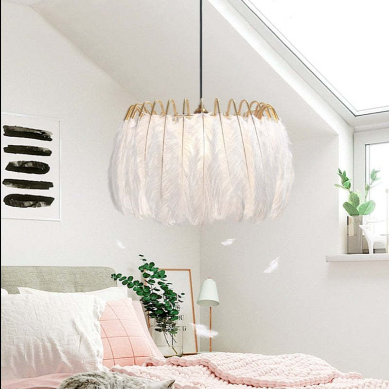 O'Moore Elegant Feather Pendant Light, Black/White, Bedroom/Living Room - Neutral Decor