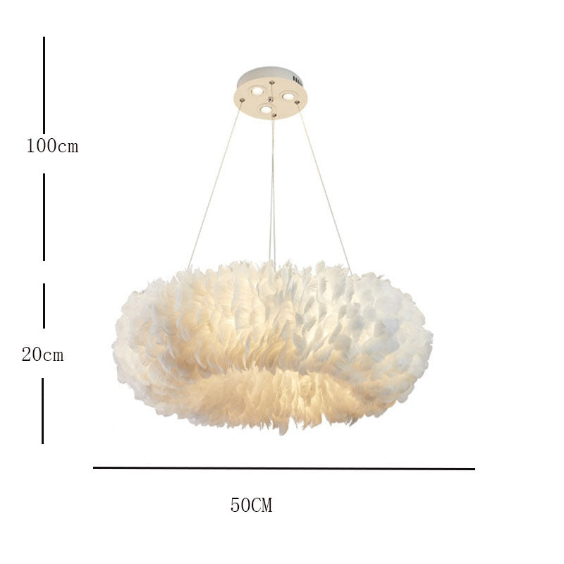 O'Moore Romantic Ring Feather/Metal Pendant Light, Natural Ostrich - Neutral Decor