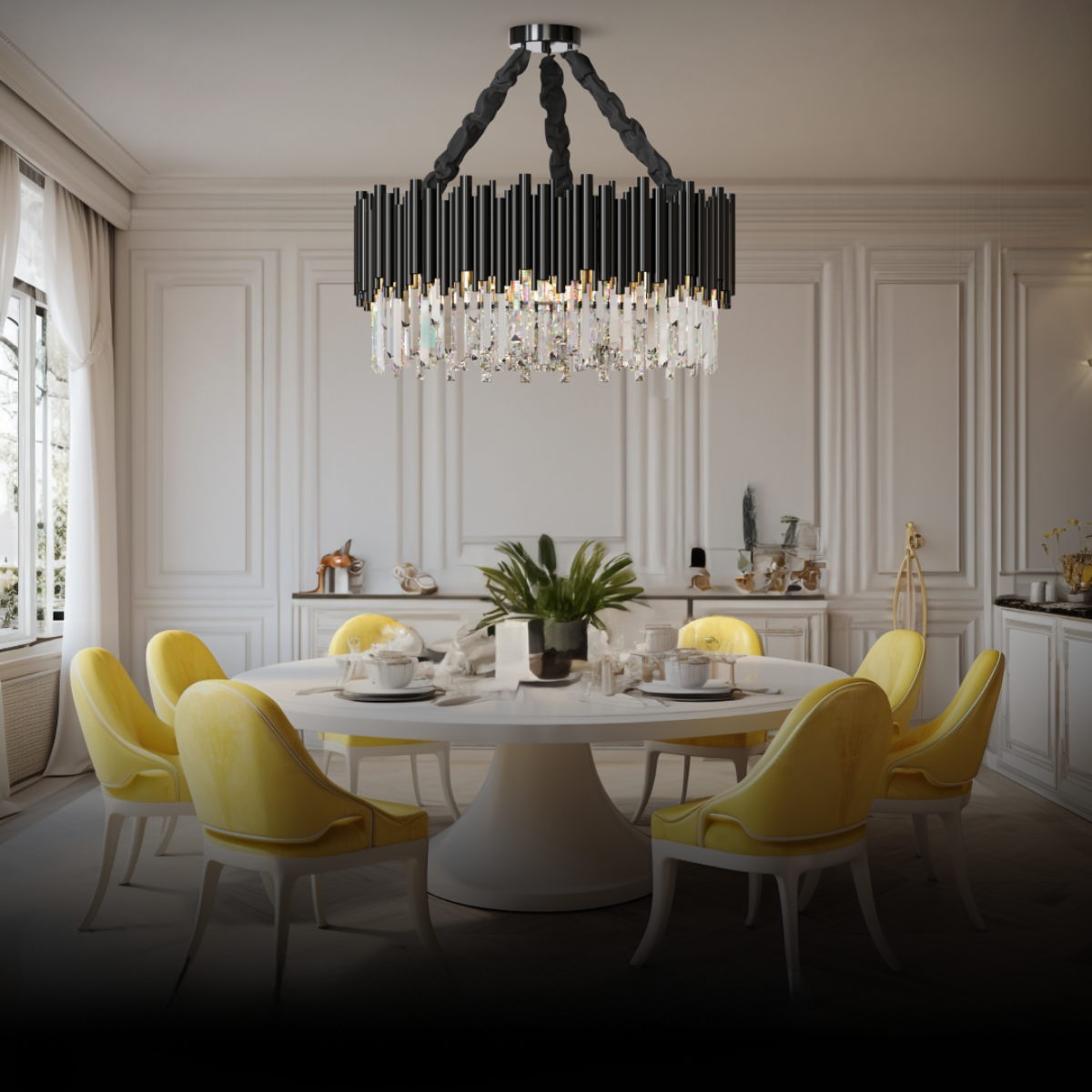 Kristy Industrial Cylindrical Crystal/Metal Chandeliers Black Living Room - Neutral Decor