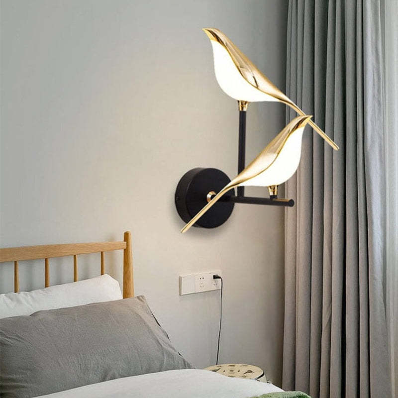 Arisha Minimalist Magpie Bird Metal Wall Lamp, Bedroom - Neutral Decor