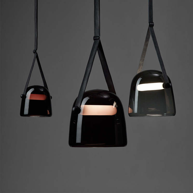 Valentina Modern Nordic Leather/Glass Pendant Light, Grey/White - Neutral Decor