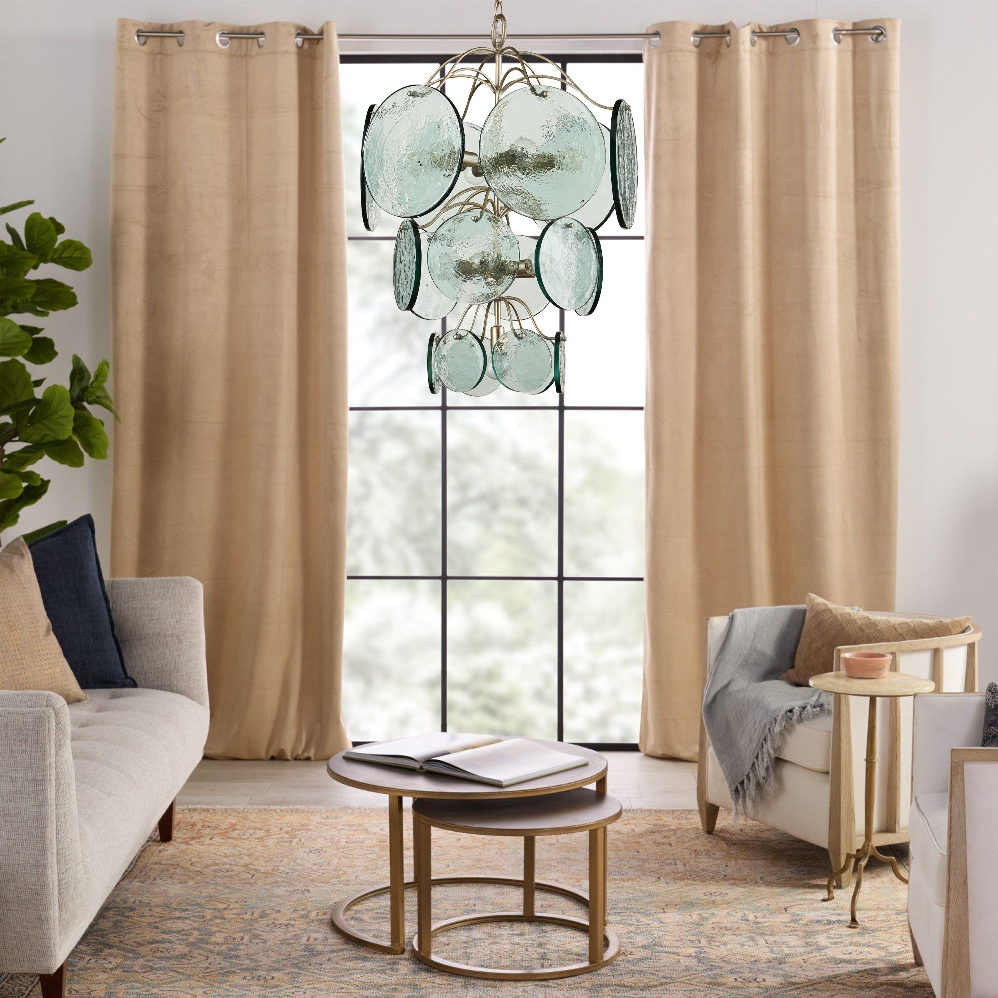 Aurora Chandelier Rovigo Recycled Glass Disc Modern Flowing-Neutral Decor