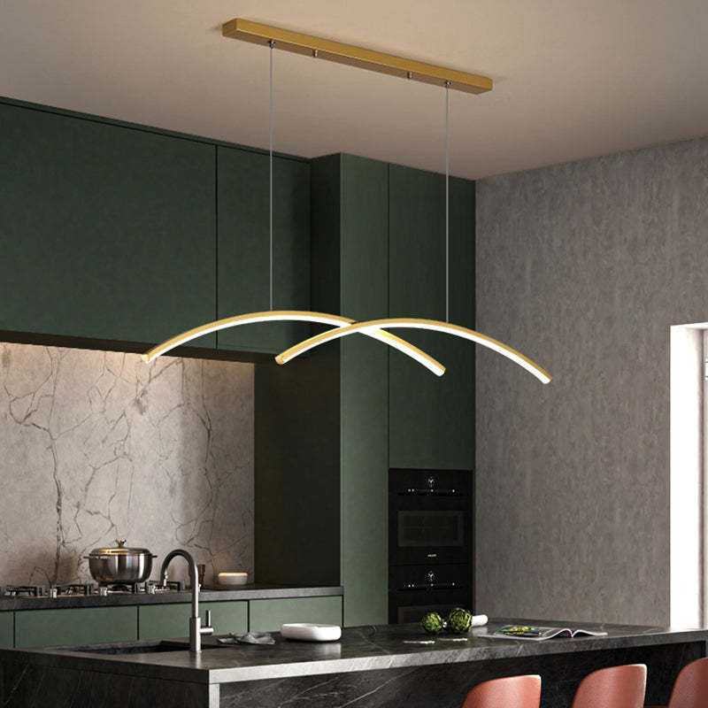 Arisha Pendant Light Linear/Double Curve Modern, Metal, Black/Gold - Neutral Decor
