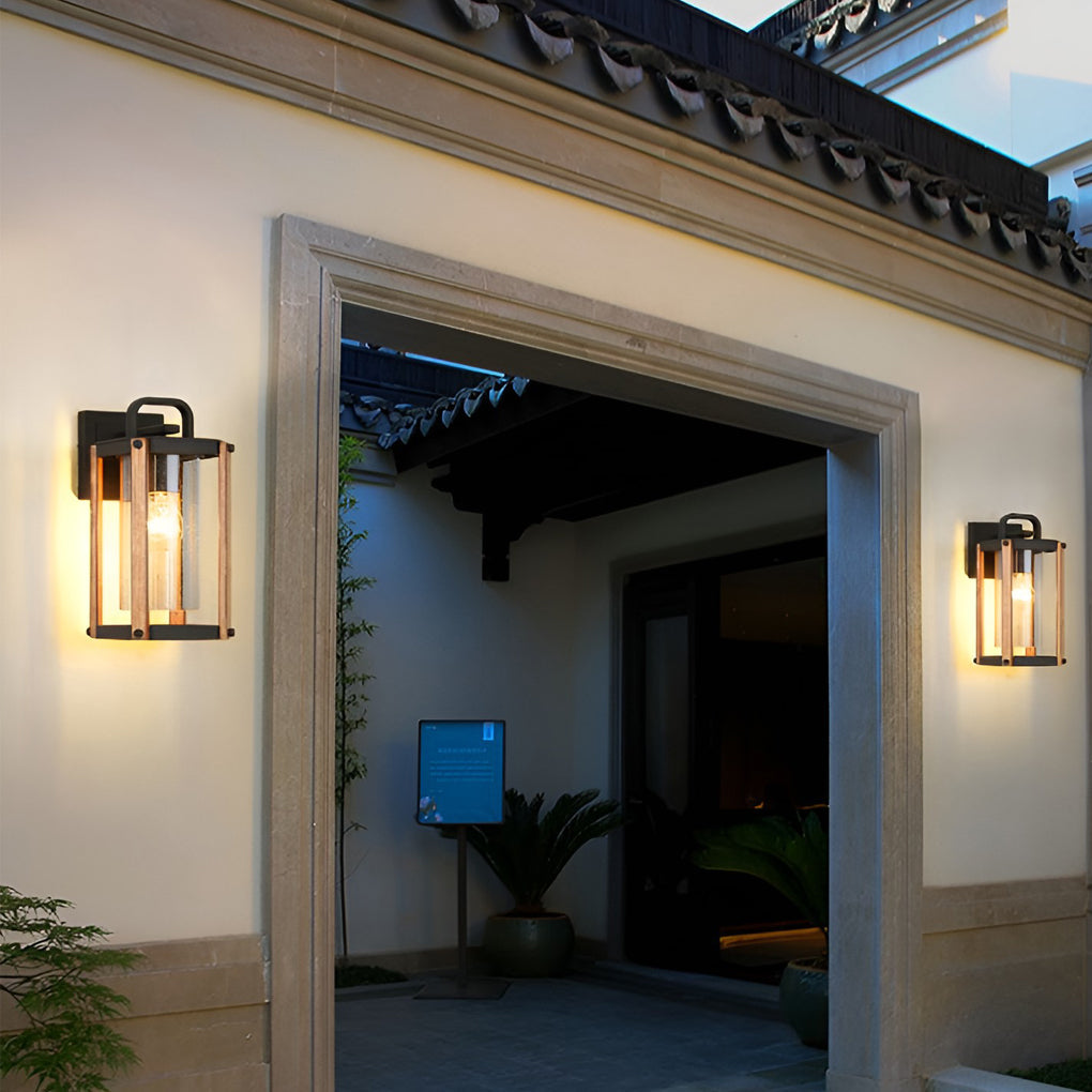 Anita Lantern Industrial Glass Outdoor Sconce Wall Light