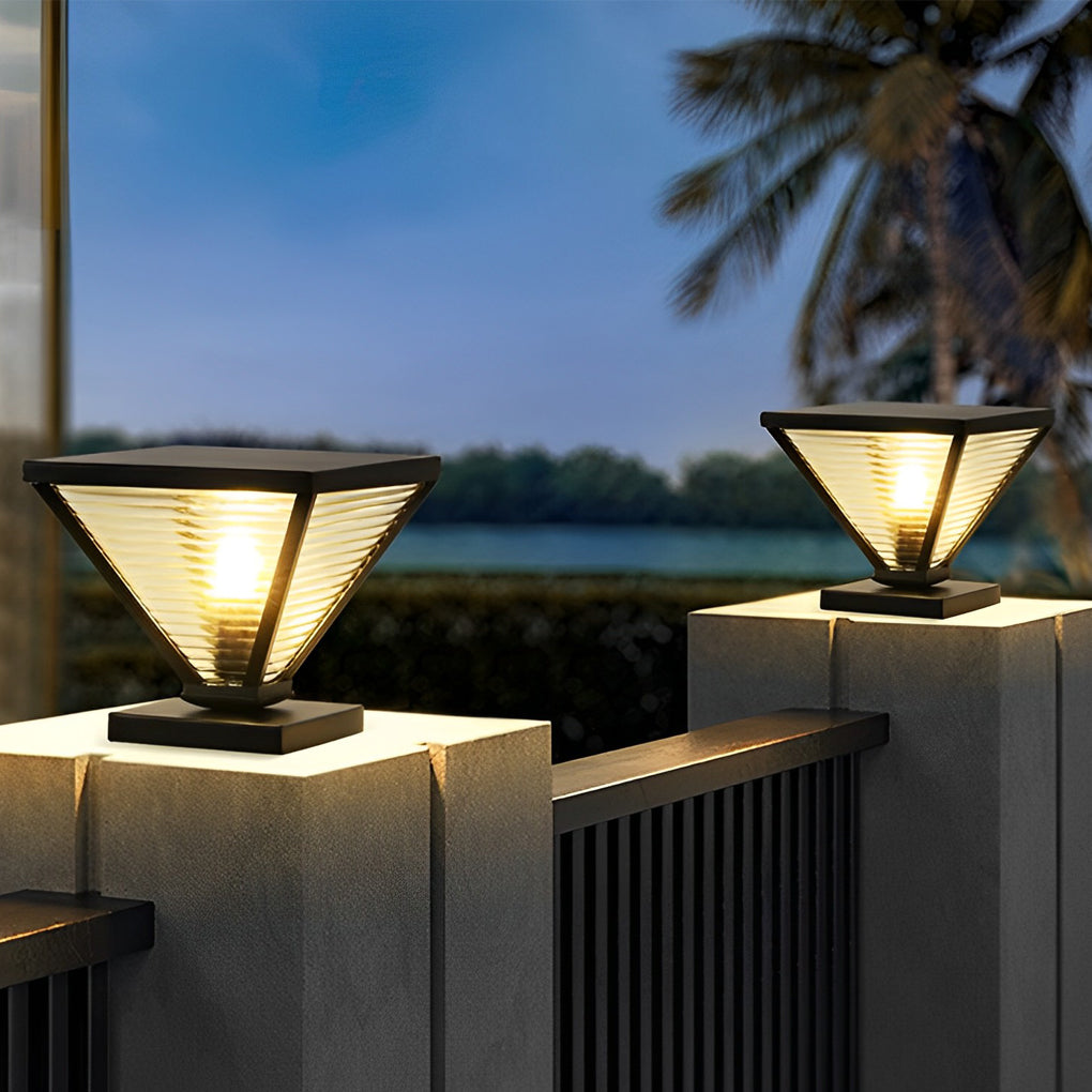Drucilla Simple Geometric Modern Steel Outdoor Fence Post Lights