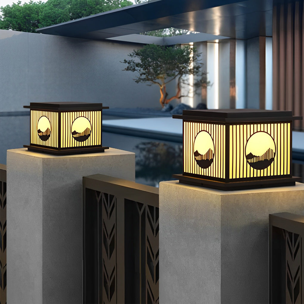Peac Retro Scenery LED Modern Marble Outdoor Pillar Lamp