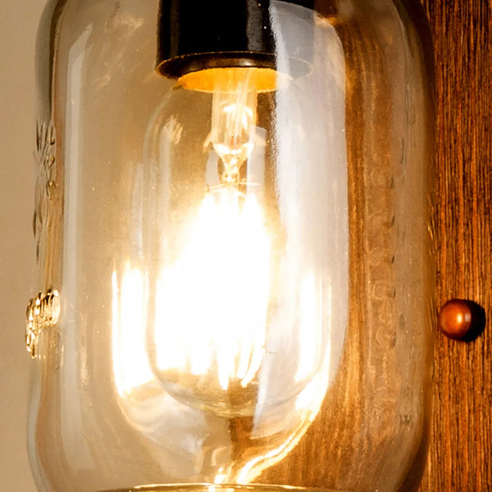 Epoch Vintage Jar Shape Wood Metal Wall Lamp - Neutral Decor