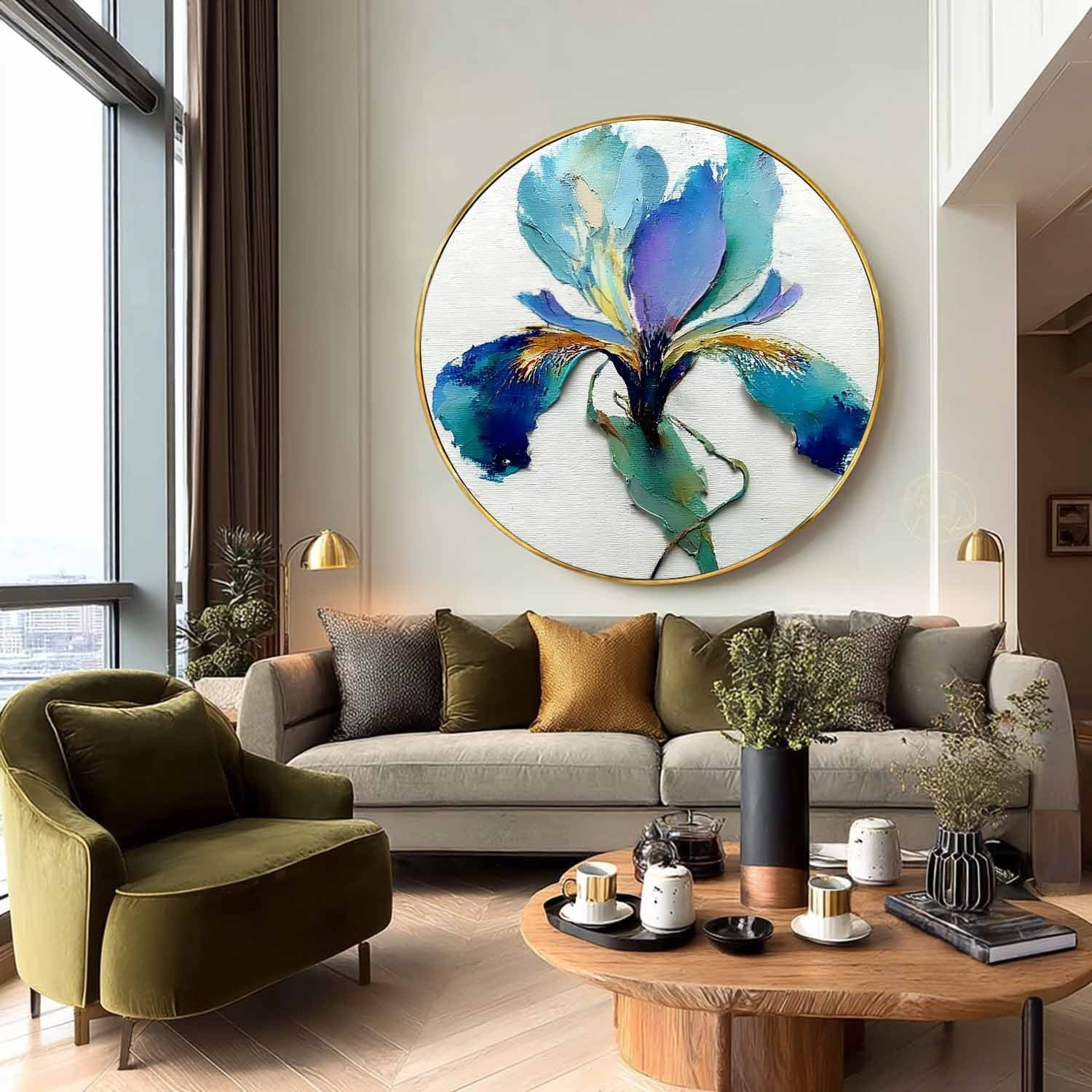 Wall Art Textured Impasto Iris Flower - Neutralighting