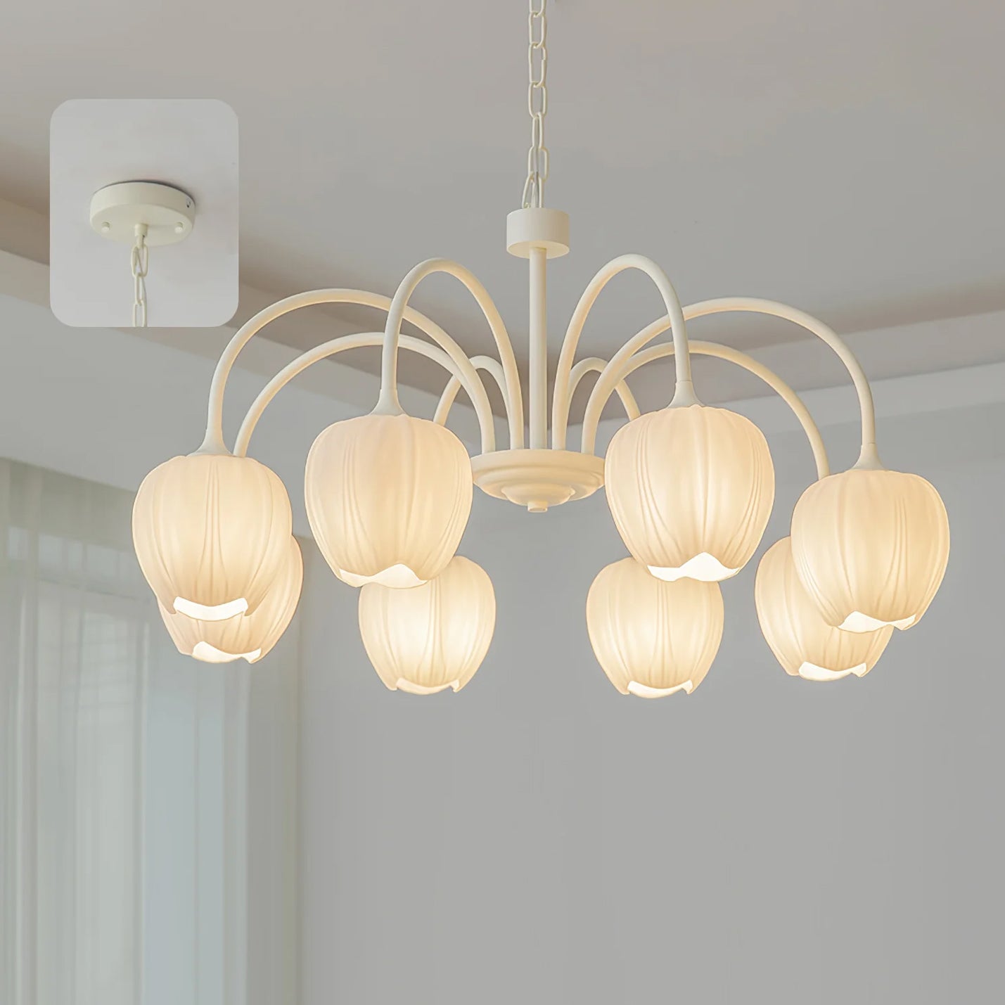 Lustra Chandelier Tulip Matcha Glass-Neutral Decor