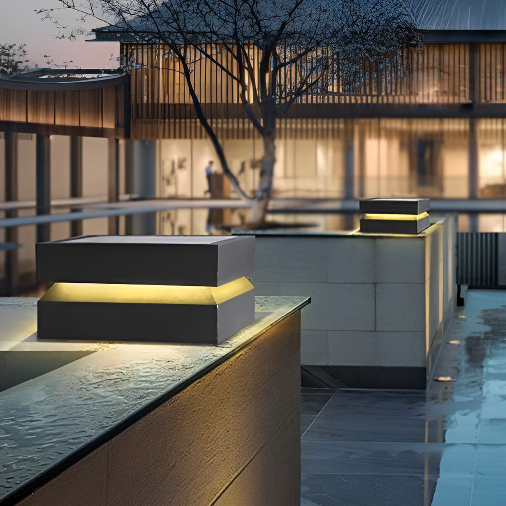 Quella Square LED Modern Steel Outdoor Post Caps Pillar Light