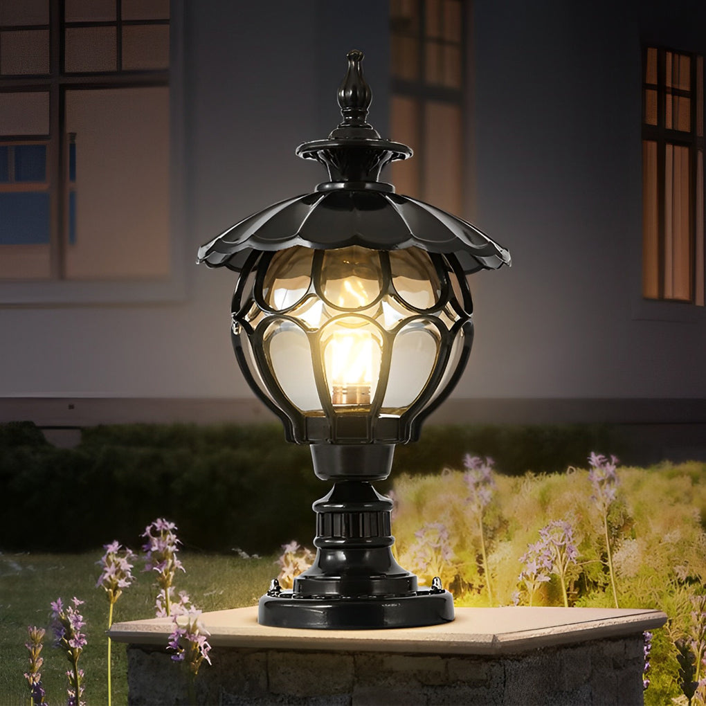 Yvon Flower Ball Cognac European Glass Outdoor Pillar Lamp