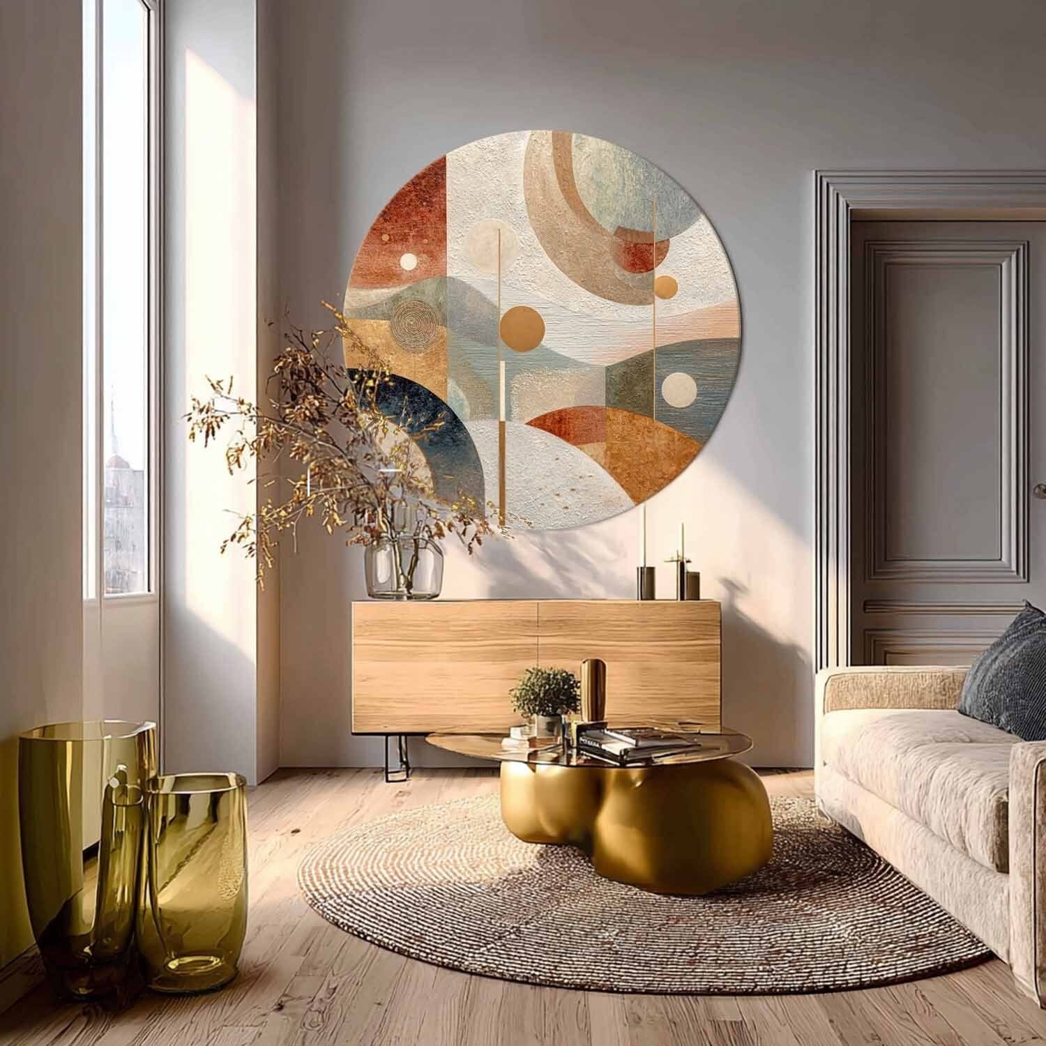 Wall Art Round Geometric Abstract Gold - Neutralighting