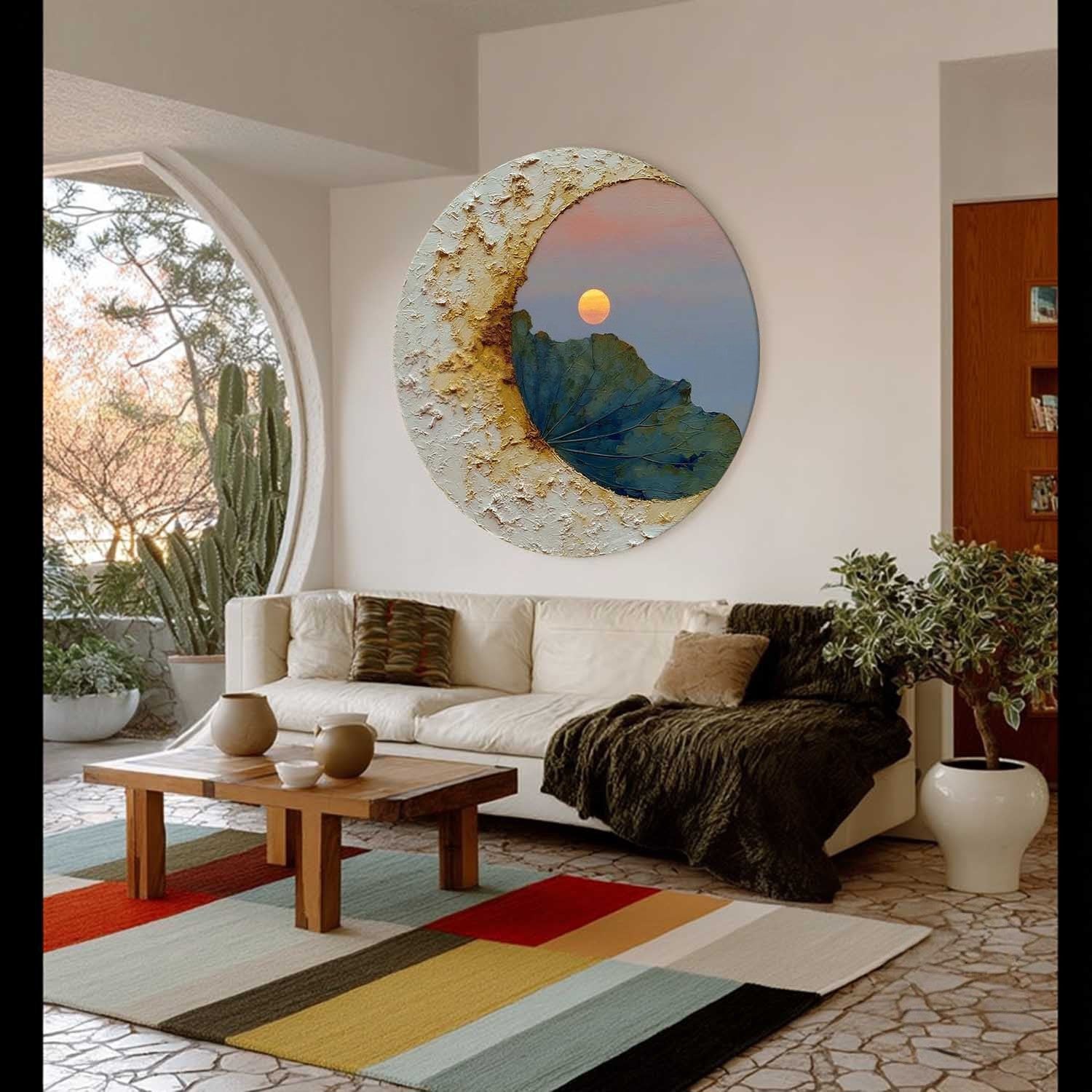 Wall Art Circular Impasto Lotus - Neutralighting
