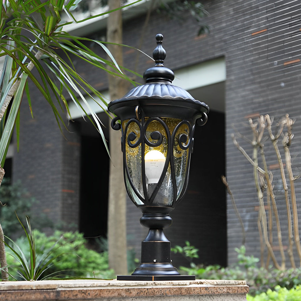 Sanra Round Bubble European Glass Outdoor Pillar Lamp