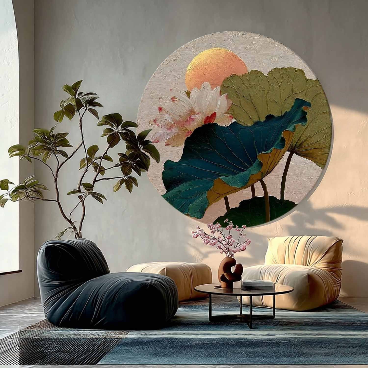 Wall Art Textured Lotus Flower Peach - Neutralighting