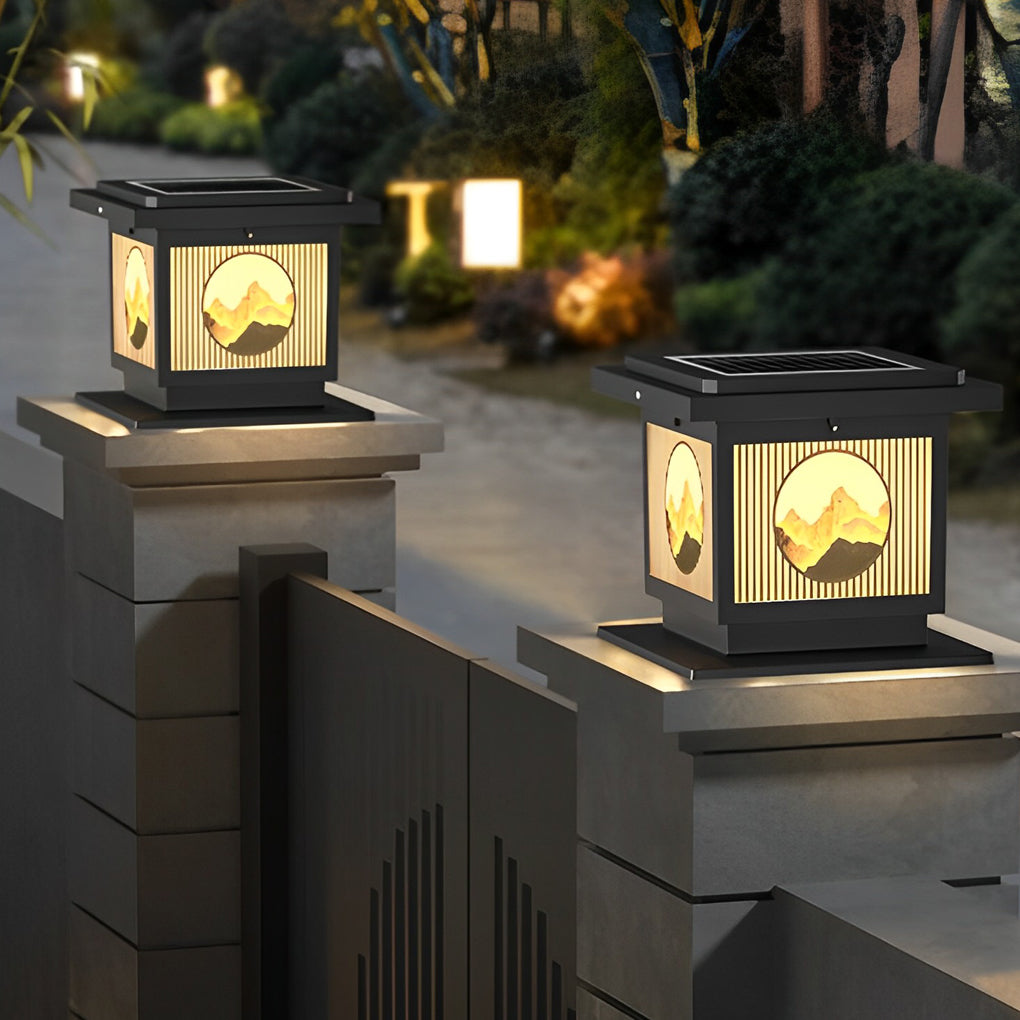 Danw Square Retro Scenery Outdoor Post Caps Lights