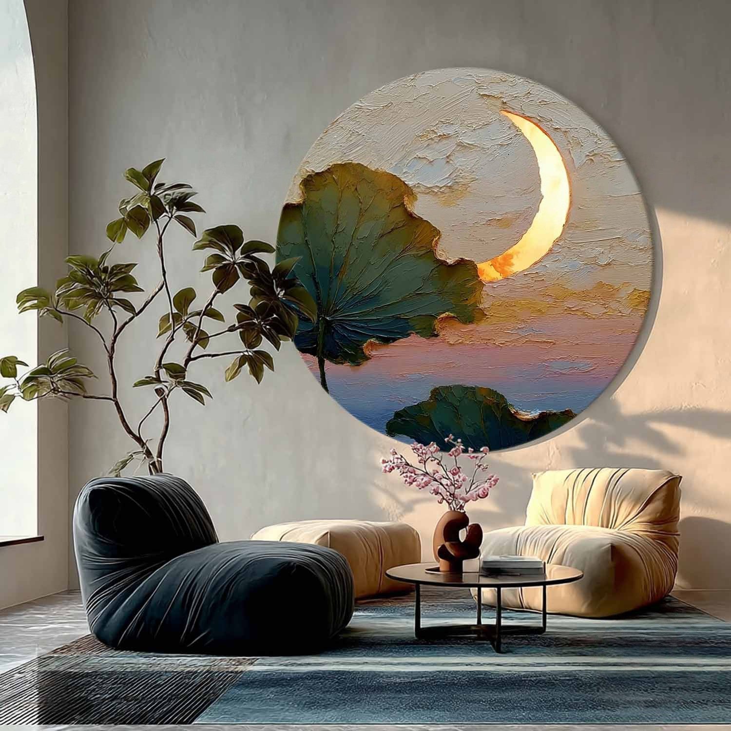 Wall Art Textured Lotus Leaves Golden - Neutralighting