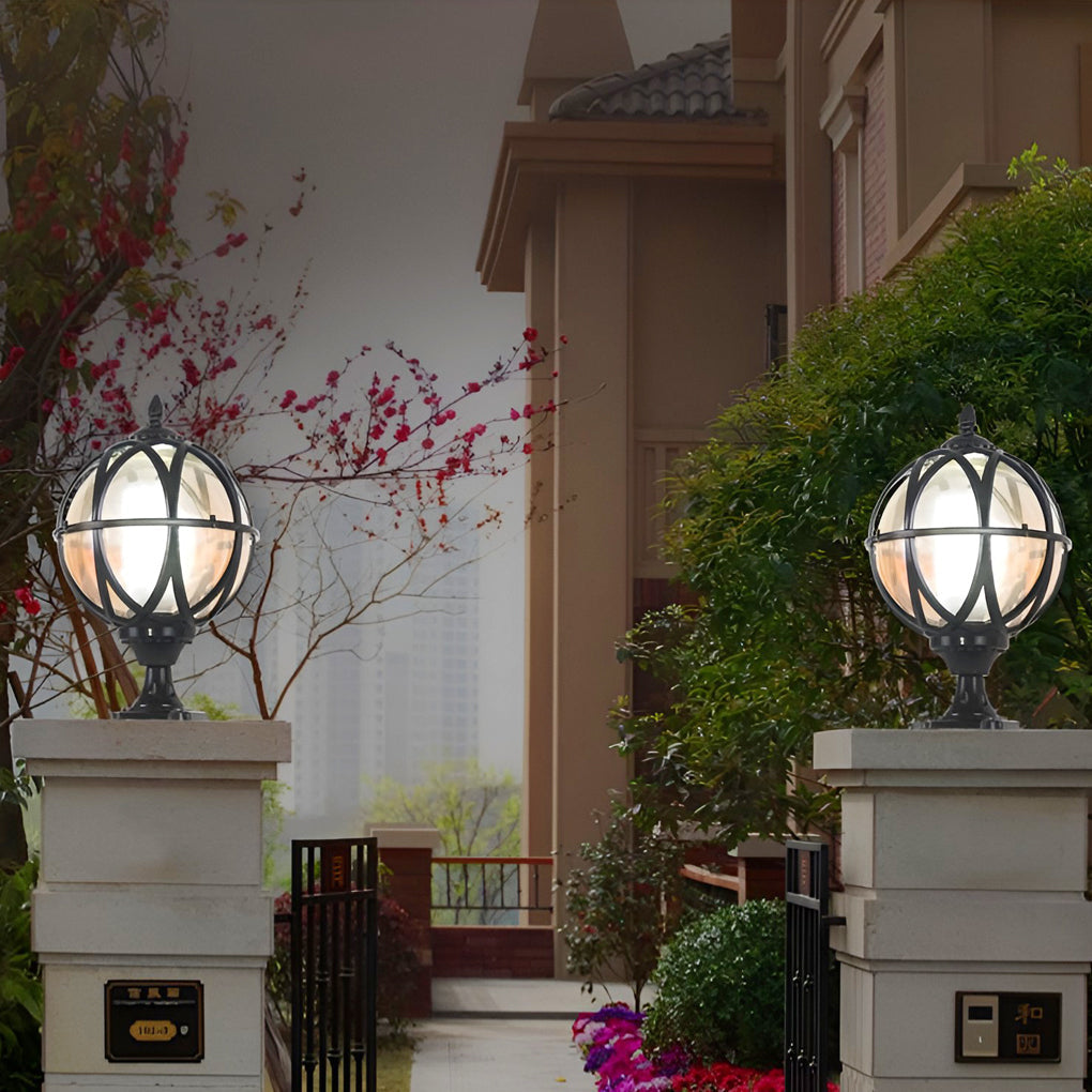 Prunel Round European Glass Outdoor Post Caps Lights