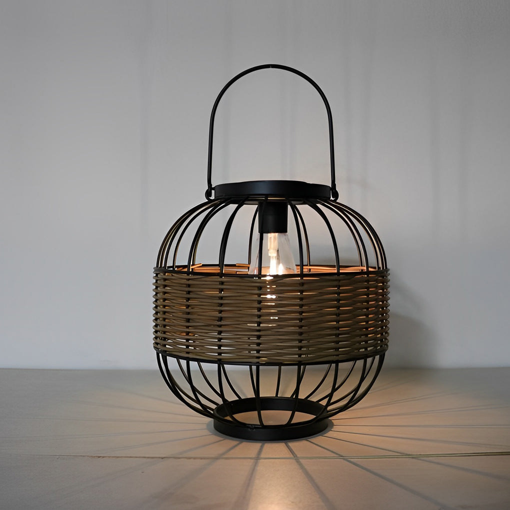 Fiter Decor Cage Shape Intelligent Rattan Outdoor Lanterns