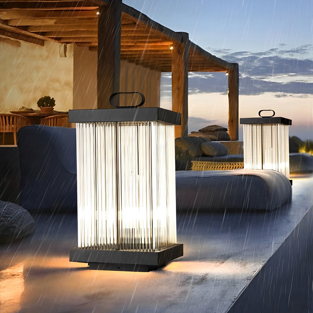 EllaN Portable Rippled Design Glass Outdoor Lantern
