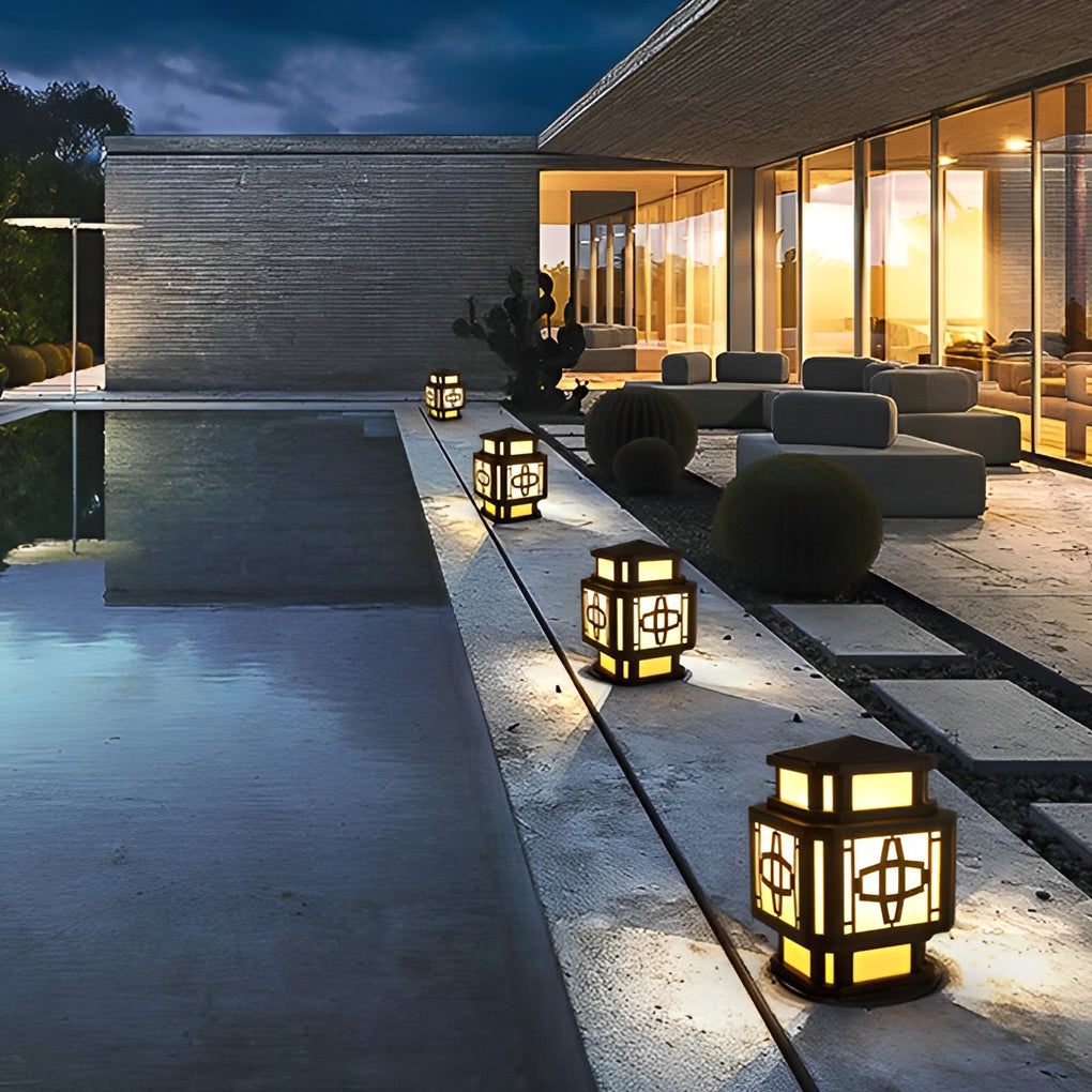 Whney Creative LED Retro Marble Outdoor Deck Post Pillar Light