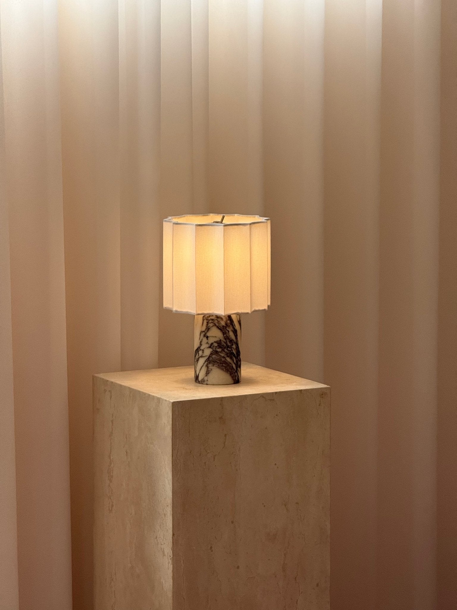 Serenity Pleated Fabric & Marble Table Lamp-Neutral Decor