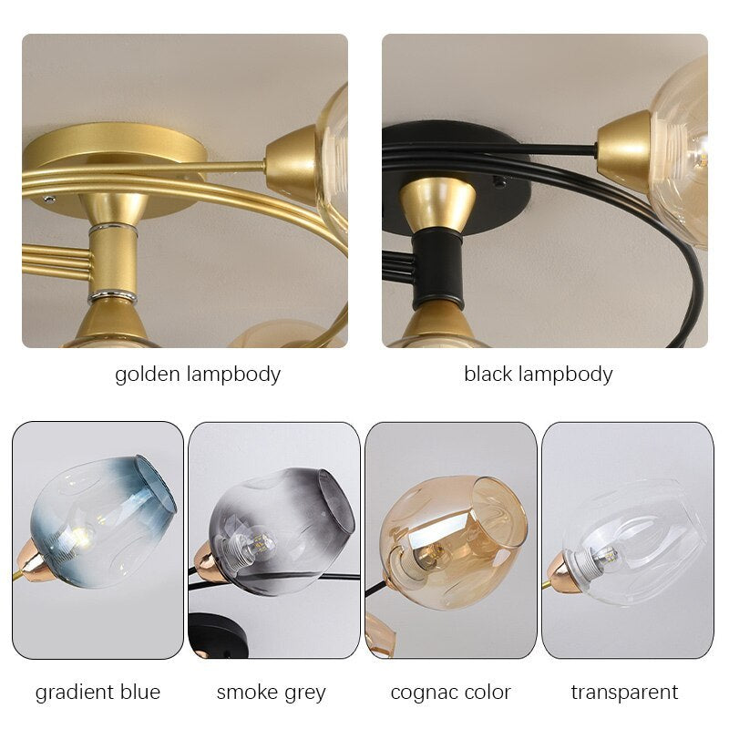 Valentina Flush Mount Ceiling Light, Glass, Black/Gold, Dining Room - Neutral Decor
