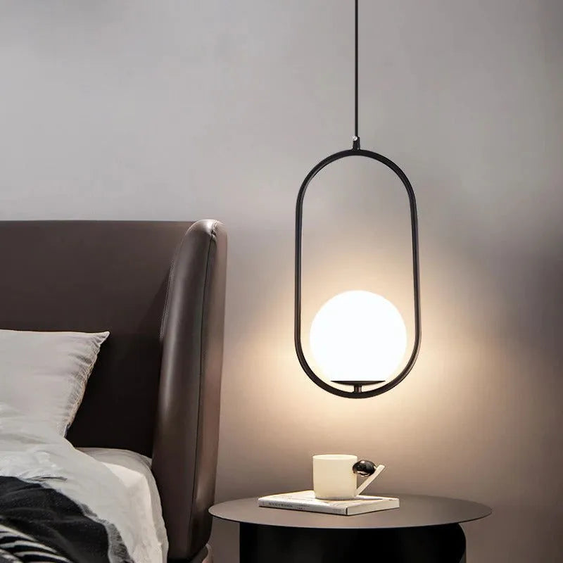 Valentina Minimalist Oval Golden & Black Frame Globe Pendant Light - Neutral Decor