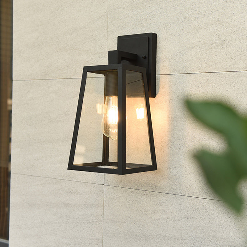 Austin Retro Black Industrial Lantern Wall Lamp, Metal & Glass - Neutral Decor