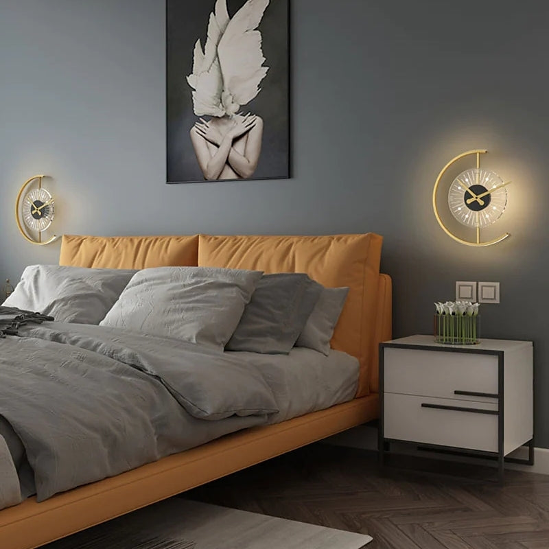 Arisha Modern Clock Metal/Acrylic LED Wall Lamp, Black/Gold - Neutral Decor