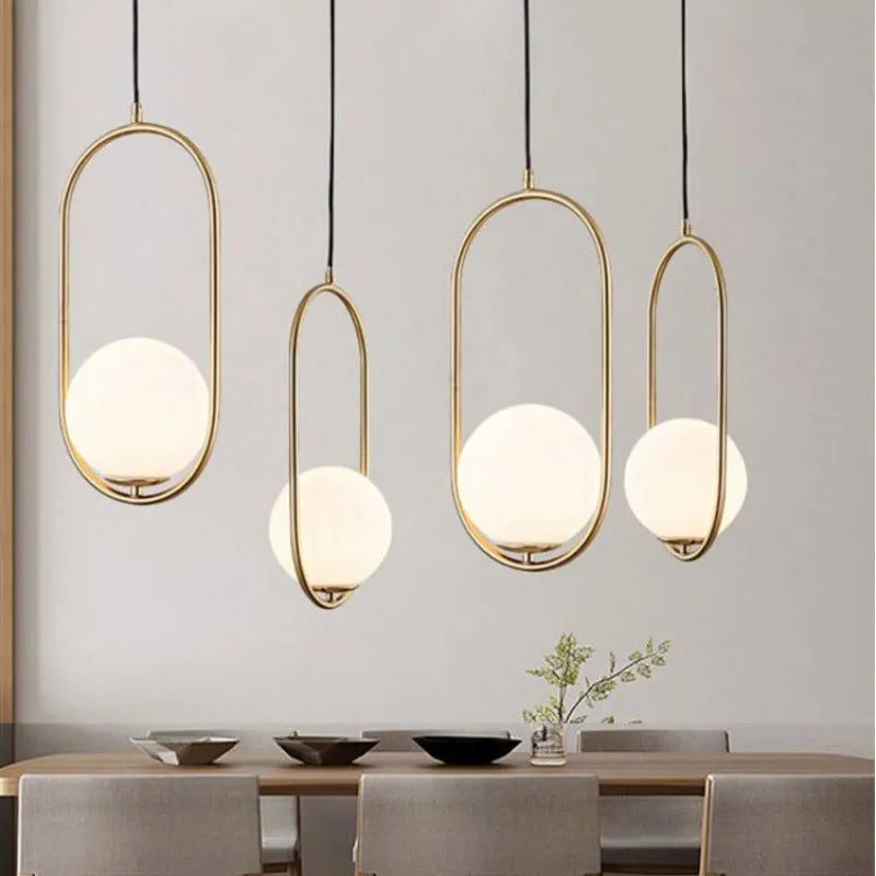 Valentina Minimalist Oval Golden & Black Frame Globe Pendant Light - Neutral Decor