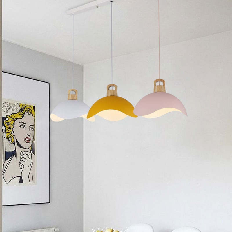 Valentina Colorful Shade Single Pendant Lights, Wood & Metal - Neutral Decor